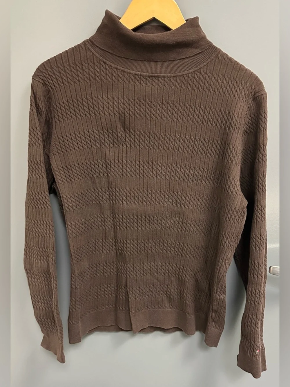 Tommy Hilfiger Women's Dark Brown Cable Turtleneck Sweater - Picture 2 of 9